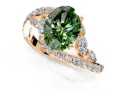 Solitaire Engagement Ring Setting for Fancy Green Oval Center with Pave Bypass Twist Band and Prong Head in Rose Gold