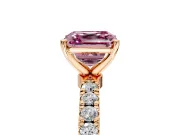 Open Basket Engagement Ring Setting for Fancy Pink Asscher Cut Center with Pave Band and Prong Head in Rose Gold