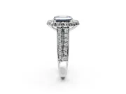Large Accent Halo Engagement Ring Setting for Fancy Blue Emerald Cut Center with Pave Split Shank and Prong Head in Sterling Silver