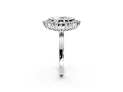 Halo Engagement Ring Setting for Oval Center with Milgrain Bezel Rim, Plain Band and Prong Head in Platinum
