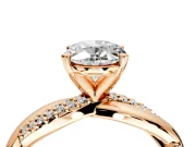 Solitaire Engagement Ring Setting for Oval Center with Pave and Plain Crossover and Basket Head in Rose Gold