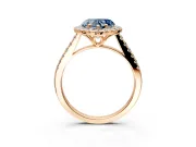 Halo Engagement Ring Setting for Fancy Blue Heart-Shaped Center with Raised Halo, Pave Band and Prong Head in Rose Gold