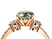3 Stone Engagement Ring Setting for Fancy Green Oval Center with Round Cut Side Accents and Prong Head in Rose Gold