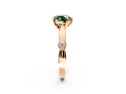Solitaire Engagement Ring Setting for Fancy Green Heart-Shaped Center with Carved Leaf Shoulders and Prong Head in Rose Gold