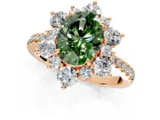 Floral Halo Engagement Ring Setting for Fancy Green Oval Center with Pave Accents and Prong Head in Rose Gold