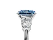 3 Stone Engagement Ring Setting for Fancy Blue Radiant Cut Center with Large Pear-Shaped Accents and Prong Head in Sterling Silver