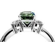 3 Stone Engagement Ring Setting for Fancy Green Emerald Cut Center with Wide Plain Band and Prong Head in White Gold