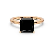 Hidden Halo Engagement Ring Setting for Fancy Black Princess Cut Center with Thin Rounded Band and Prong Head in Rose Gold