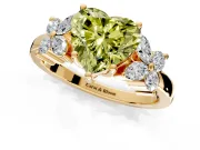 Floral Engagement Ring Setting for Fancy Yellow Heart-Shaped Center with Marquise Cluster Shoulders and Prong Head in Yellow Gold