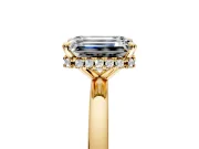 Hidden Halo Engagement Ring Setting for Emerald Cut Center with Plain Band and Tall Prong Head in Yellow Gold