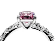 Solitaire Engagement Ring Setting for Fancy Pink Emerald Cut Center with Trailing Leaf Accent Band and Prong Head in White Gold