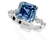 Cluster Engagement Ring Setting for Fancy Blue Asscher Cut Center with Round Cut Accent Band and Prong Head in Sterling Silver