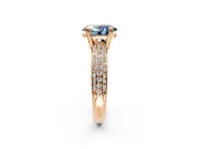 Solitaire Engagement Ring Setting for Fancy Blue Oval Center with Multi-Row Pave Accents and Basket Head in Rose Gold