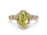 Halo Engagement Ring Setting for Fancy Yellow Pear-Shaped Center with Openwork Halo, Pave Band and Prong Head in Yellow Gold