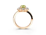 Floral Halo Engagement Ring Setting for Fancy Yellow Oval Center with Pave Accents and Prong Head in Rose Gold
