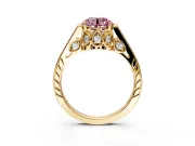 Cathedral Engagement Ring Setting for Fancy Pink Round Cut Center with Antique-Style Pave Band and Prong Head in Yellow Gold