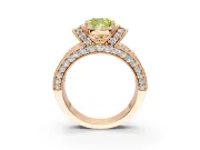 Pave Engagement Ring Setting for Fancy Yellow Cushion Cut Center with Curved Accent Rows, Openwork and Prong Head in Rose Gold