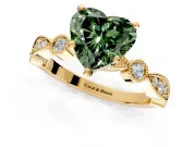 Solitaire Engagement Ring Setting for Fancy Green Heart-Shaped Center with Milgrain Bezel Accents and Prong Head in Yellow Gold