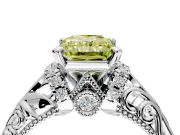 Solitaire Engagement Ring Setting for Fancy Yellow Radiant Cut Center with Filigree Accent Basket and Prong Head in Platinum