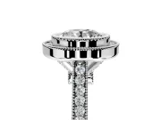 Halo Engagement Ring Setting for Round Cut Center with Milgrain Frame, Pave Band and Prong Head in Platinum