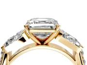 Channel-Set Engagement Ring Setting for Asscher Cut Center with Baguette Band and Prong Head in Yellow Gold
