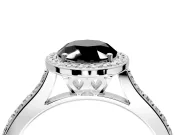 Halo Engagement Ring Setting for Fancy Black Oval Center with Pave Accents, Heart Basket and Prong Head in White Gold