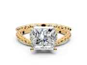 Halo Engagement Ring Setting for Princess Cut Center with Rope Twist Split Shank and Prong Head in Yellow Gold