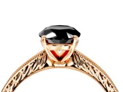 Solitaire Engagement Ring Setting for Fancy Black Oval Center with Engraved Milgrain Band and Prong Head in Rose Gold