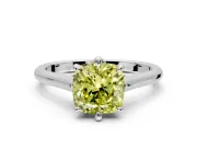 Solitaire Engagement Ring Setting for Fancy Yellow Cushion Cut Center with Cathedral Band and Prong Head in Platinum