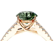 Solitaire Engagement Ring Setting for Fancy Green Round Cut Center with Pave Split Shank and Prong Head in Rose Gold