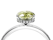 Hidden Halo Engagement Ring Setting for Fancy Yellow Oval Center with Plain Band and Tall Prong Head in Sterling Silver