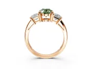 3 Stone Engagement Ring Setting for Fancy Green Oval Center with Matching Side Accents and Prong Head in Rose Gold