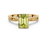 Solitaire Engagement Ring Setting for Fancy Yellow Emerald Cut Center with Engraved Milgrain Band and Prong Head in Yellow Gold