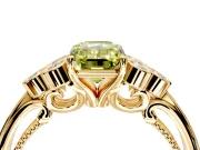 Cluster Engagement Ring Setting for Fancy Yellow Emerald Cut Center with Bezel Accent Clusters and Prong Head in Yellow Gold