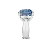 Solitaire Engagement Ring Setting for Fancy Blue Cushion Cut Center with Carved Leaf Shoulders and Prong Head in Platinum