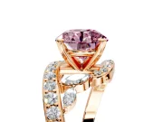 Solitaire Engagement Ring Setting for Fancy Pink Round Cut Center with Pave Bypass Twist Band and Prong Head in Rose Gold