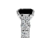 Solitaire Engagement Ring Setting for Fancy Black Emerald Cut Center with Pave Cathedral Shoulders and Prong Head in Platinum