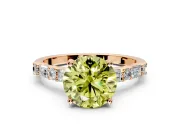 Baguette Engagement Ring Setting for Fancy Yellow Round Cut Center with Alternating Bar-Set Band and Prong Head in Rose Gold