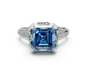 Solitaire Engagement Ring Setting for Fancy Blue Asscher Cut Center with Accented Split Shank and Prong Head in Sterling Silver