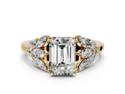 Leaf Cluster Engagement Ring Setting for Emerald Cut Center with Marquise Accents and Prong Head in Yellow Gold