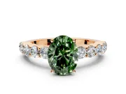 Shared-Prong Engagement Ring Setting for Fancy Green Oval Center with Graduated Accents and Prong Head in Rose Gold