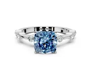 Solitaire Engagement Ring Setting for Fancy Blue Cushion Cut Center with Bezel Station Band and Prong Head in Platinum