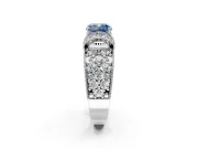 Pave Engagement Ring Setting for Fancy Blue Cushion Cut Center with Curved Accent Rows, Openwork and Prong Head in Sterling Silver