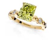 Solitaire Engagement Ring Setting for Fancy Yellow Radiant Cut Center with Beaded Bezel Station Band and Prong Head in Yellow Gold