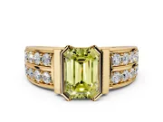 Bezel Engagement Ring Setting for Fancy Yellow Emerald Cut Center with Wide Channel-Set Band and Bezel Head in Yellow Gold