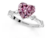 Solitaire Engagement Ring Setting for Fancy Pink Heart-Shaped Center with Bezel Station Band and Prong Head in White Gold