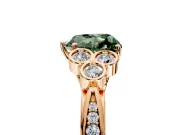 Cluster Engagement Ring Setting for Fancy Green Heart-Shaped Center with Bezel Accent Clusters and Prong Head in Rose Gold
