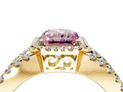 Halo Engagement Ring Setting for Fancy Pink Radiant Cut Center with Wide-Open Pave Split Shank and Prong Head in Yellow Gold