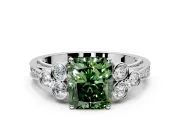 Cluster Engagement Ring Setting for Fancy Green Radiant Cut Center with Bezel Accent Clusters and Prong Head in White Gold
