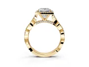 Halo Engagement Ring Setting for Princess Cut Center with Twist Band and Prong Head in Yellow Gold